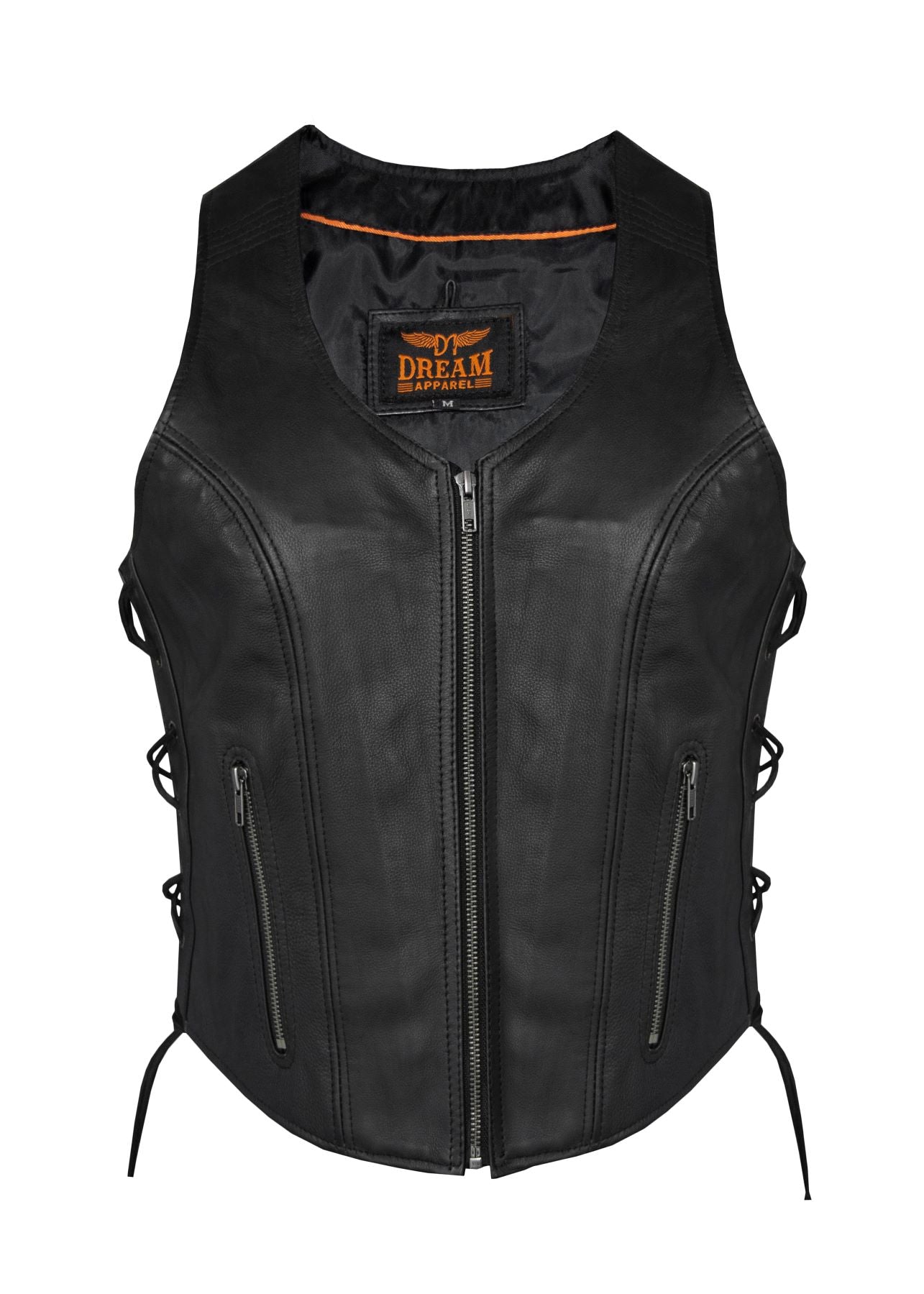 Women Zipper Front Vest Side Laces, Conceal Carry Pockets, Premium Cowhide Leather - Image 2