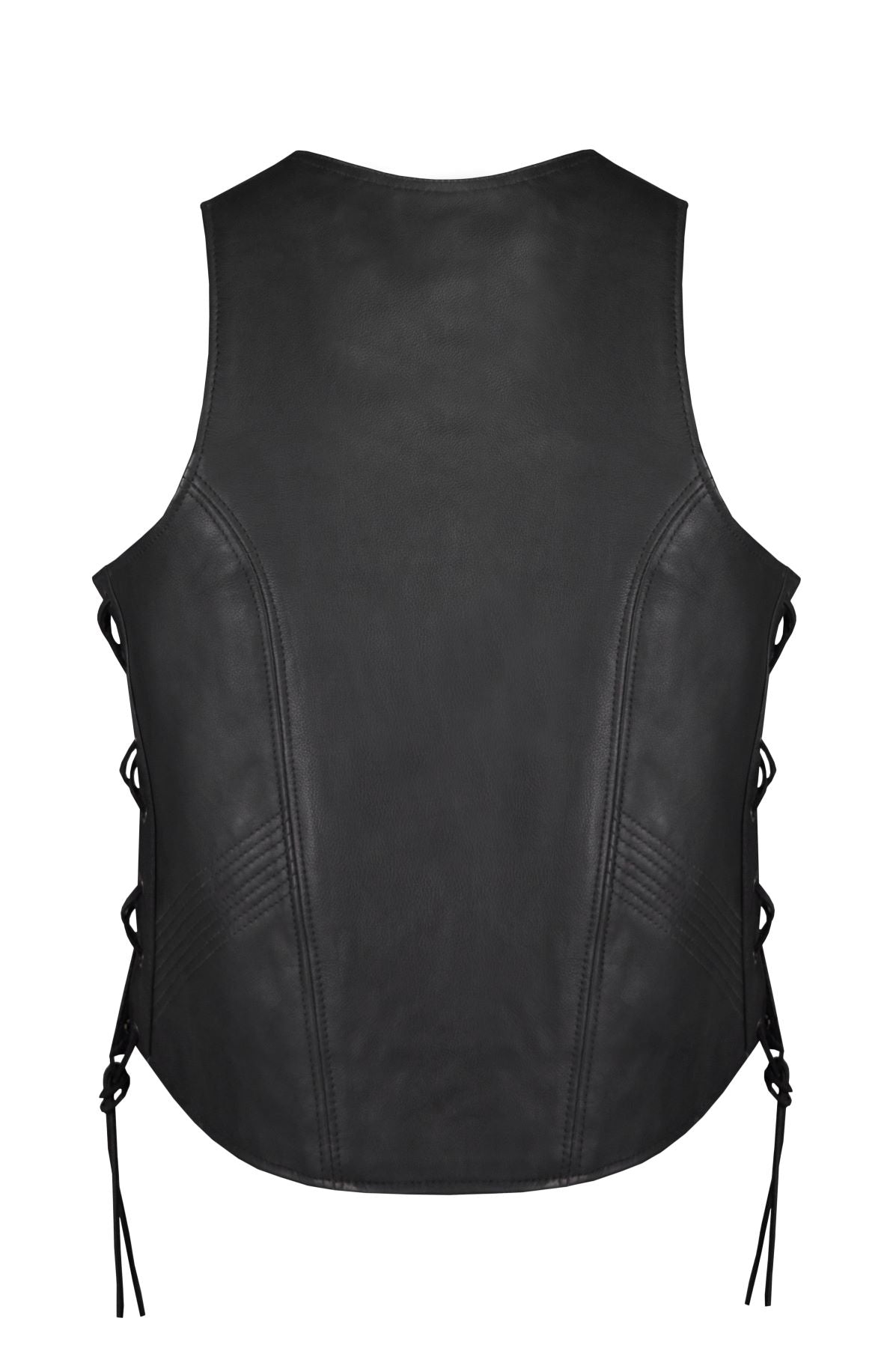 Women Zipper Front Vest Side Laces, Conceal Carry Pockets, Premium Cowhide Leather - Image 4