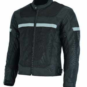 Mens Motorcycle Perforated Textile Reflective Mesh Riding 3 Season Jacket with removable armor