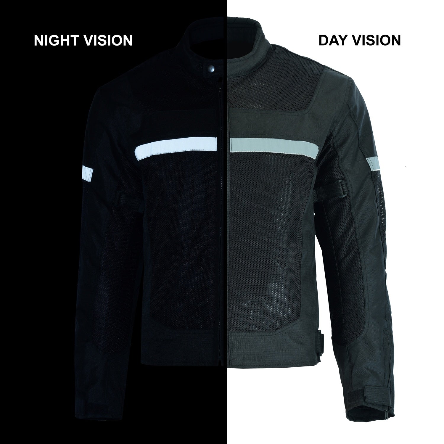 Mens Motorcycle Perforated Textile Reflective Mesh Riding 3 Season Jacket with removable armor - Image 14