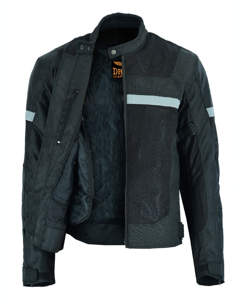 Mens Motorcycle Perforated Textile Reflective Mesh Riding 3 Season Jacket with removable armor - Image 16