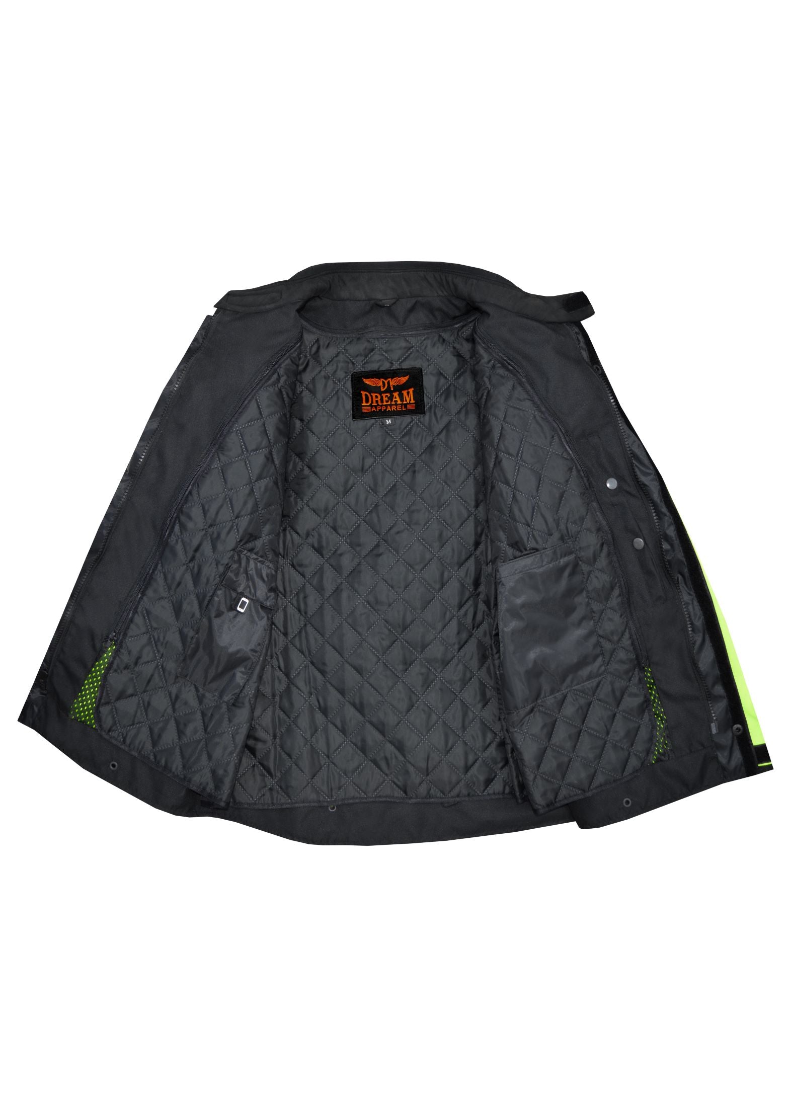 Dream Apparel Mens Motorcycle jacket Hi Vis Neon Flourecent Color, Armored Protective Round Neck - Image 2