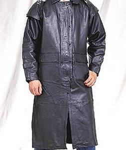 Men's Black Duster W/ Removable Split Cowhide Leather Cape