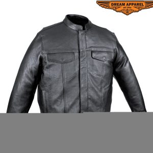 Men's Naked Cowhide Leather Motorcycle Shirt - Black