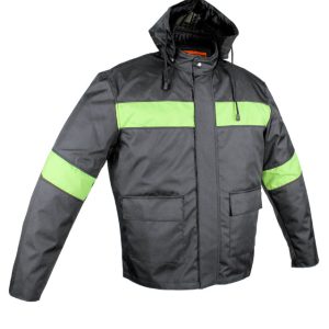 Men's Textile Racer Jacket W/ Hood - Black/Fluorescent