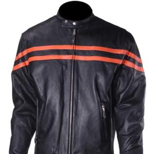 Men Racer Jacket with Orange Stripes