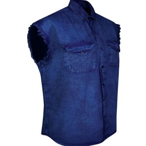 Dream Apparel Mens Biker Cuttoff Cotton Shirt Blue