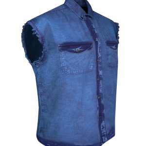 Dream Apparel Mens Biker Cuttoff Cotton Shirt Stonewash Ocean Blue