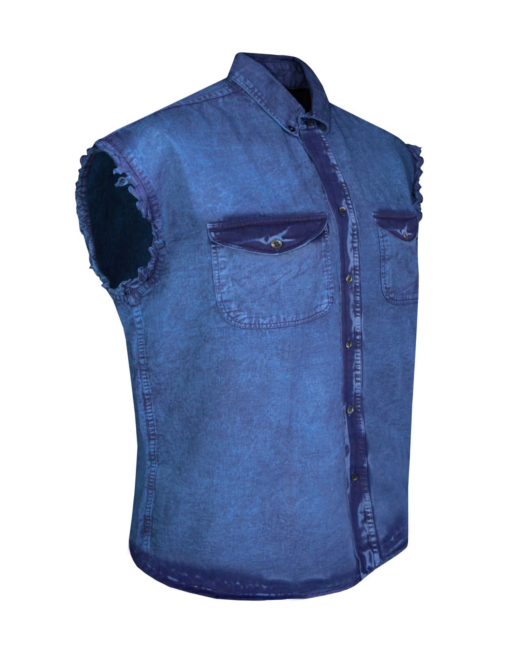 Dream Apparel Mens Biker Cuttoff Cotton Shirt Stonewash Ocean Blue