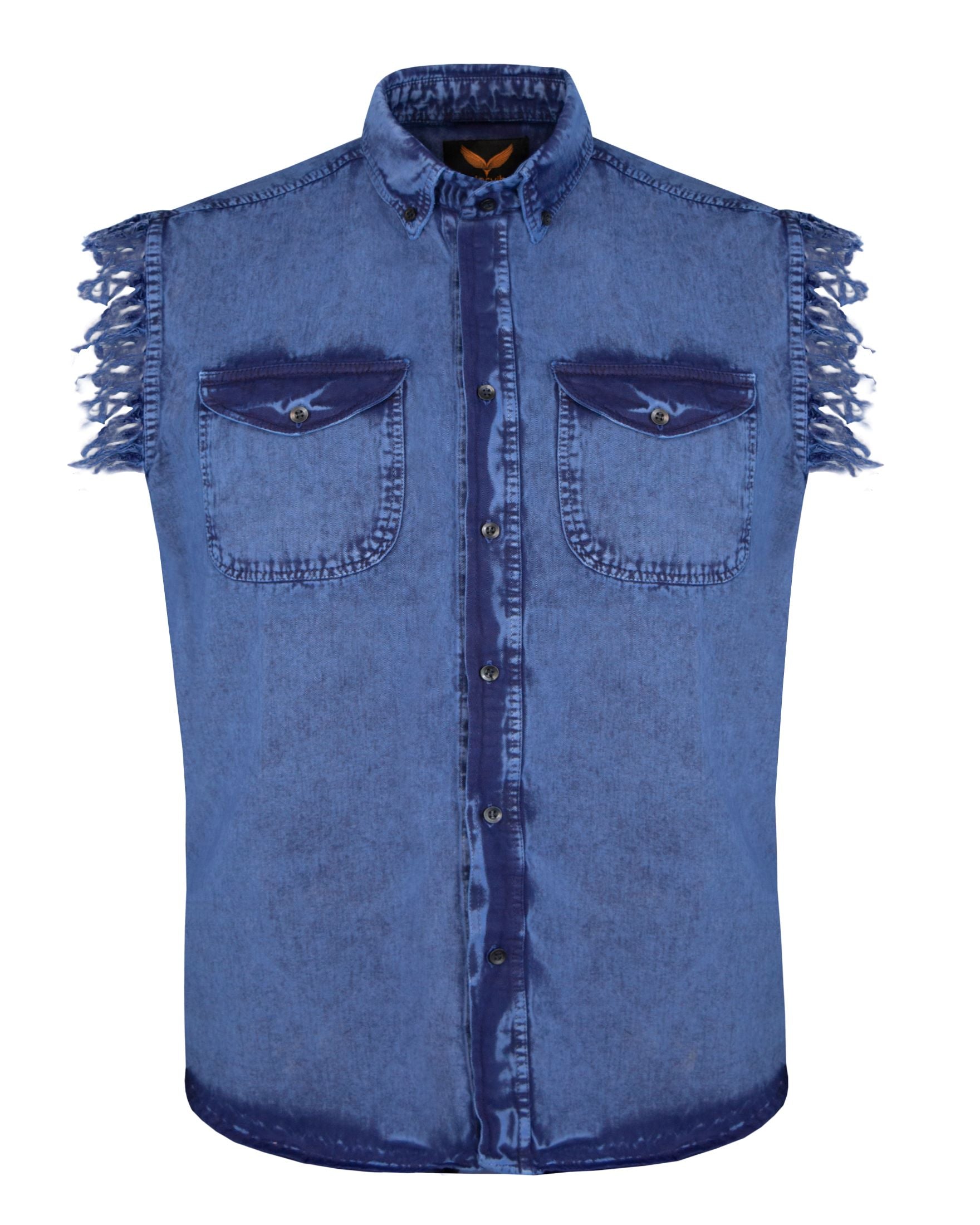 Dream Apparel Mens Biker Cuttoff Cotton Shirt Stonewash Ocean Blue - Image 2