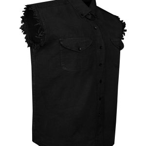 Dream Apparel Mens Biker Cuttoff Cotton Shirt Solid Black