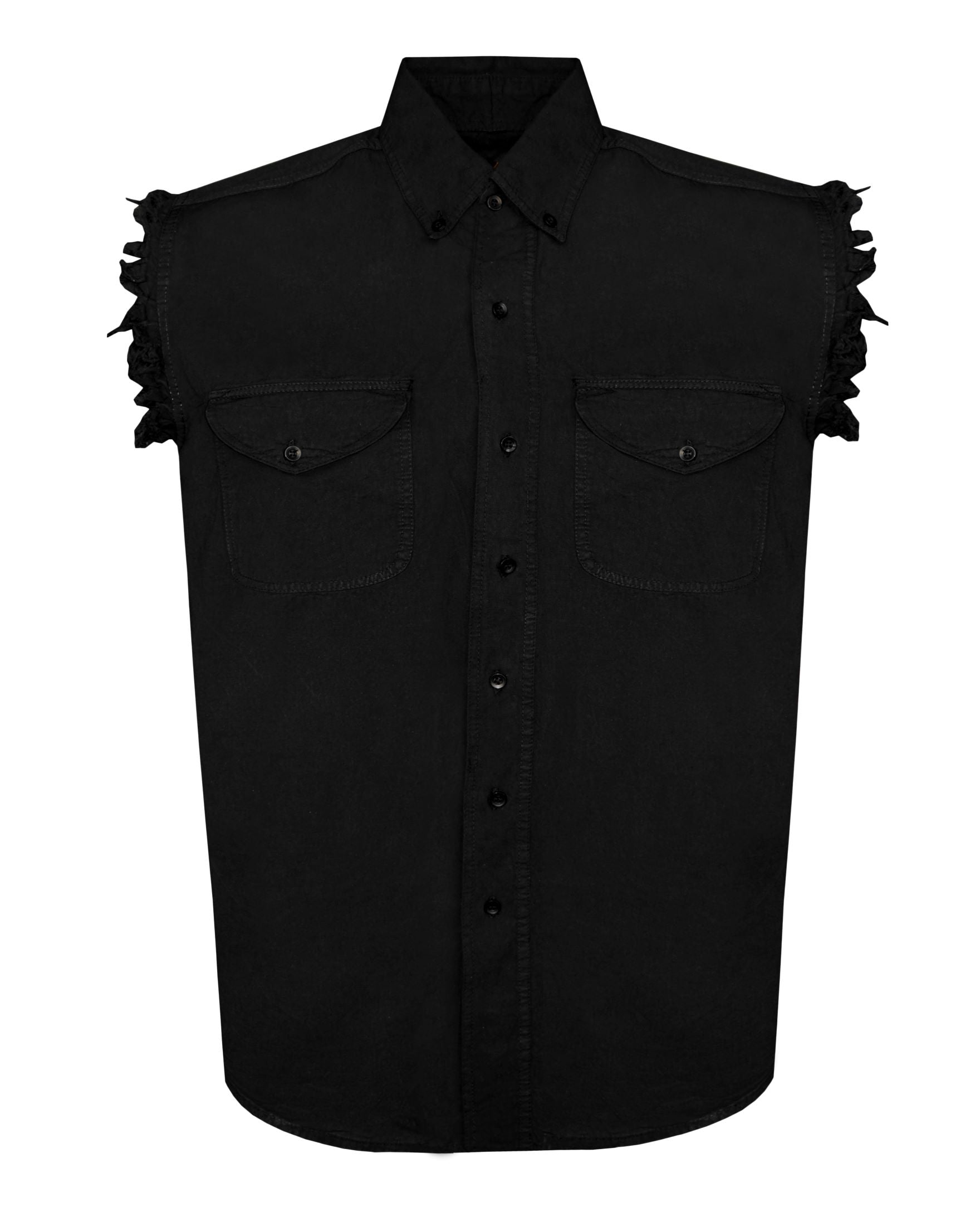 Dream Apparel Mens Biker Cuttoff Cotton Shirt Solid Black - Image 2