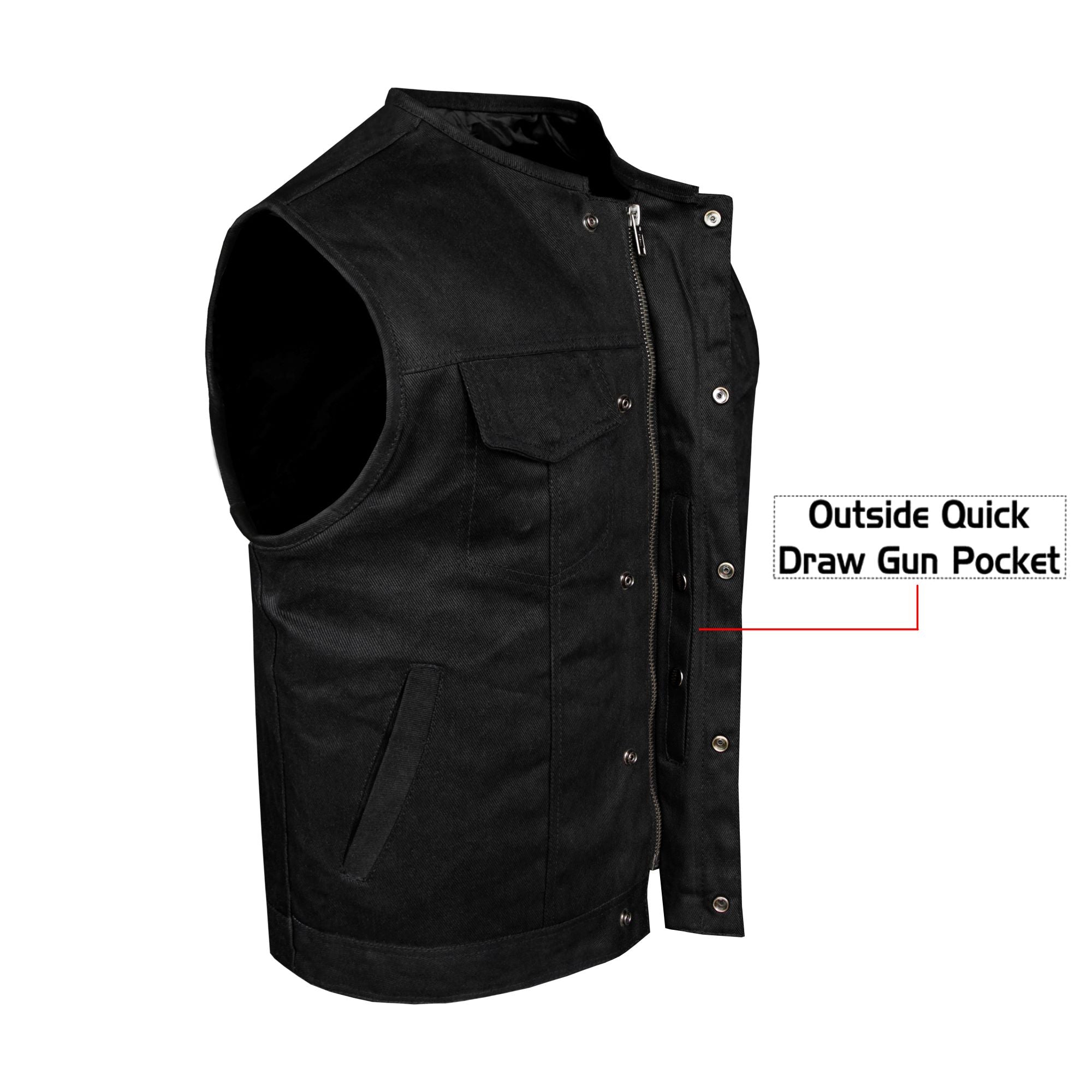Dream Apparel Men's Black Denim Club Vest with Conceal Carry Pockets - Image 3