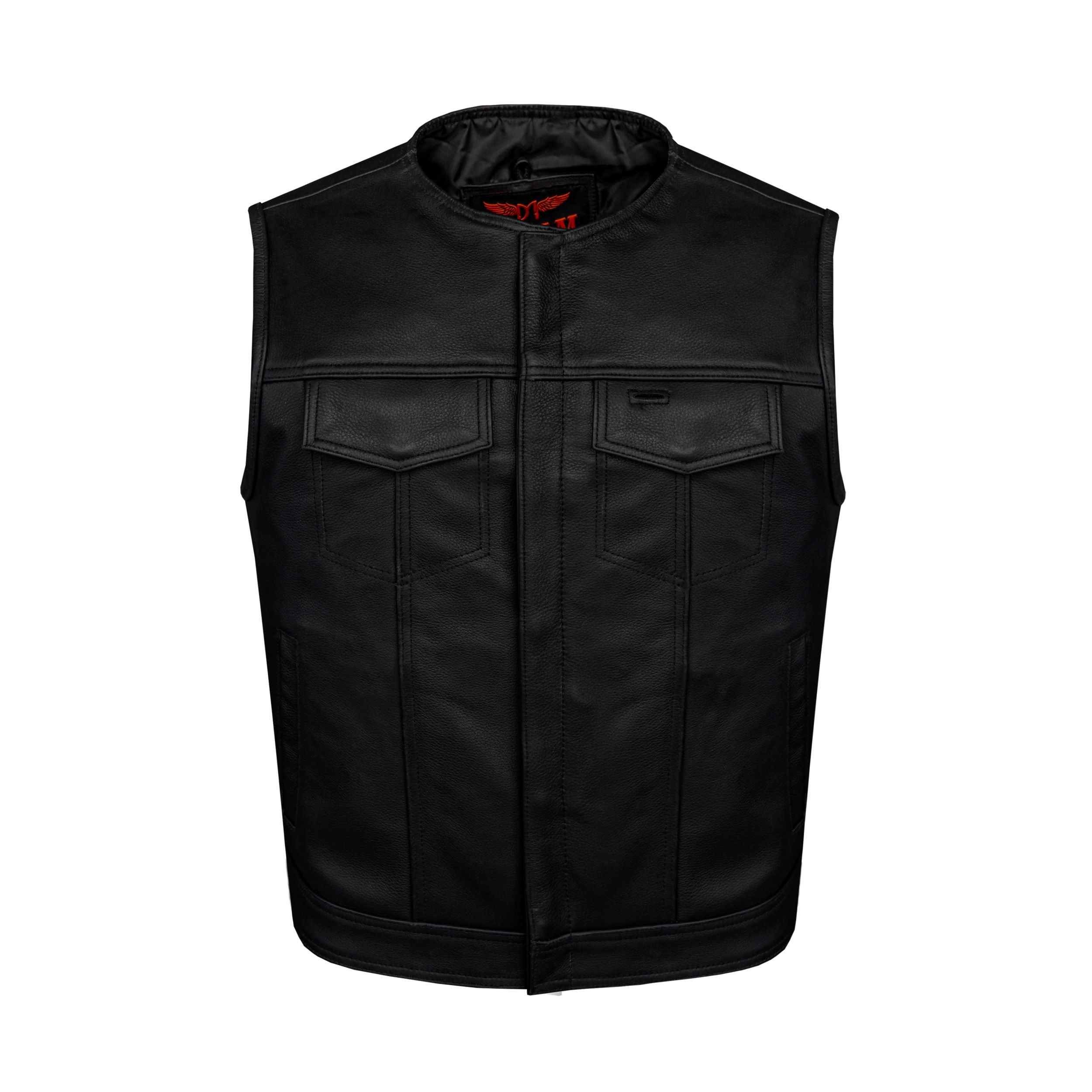 Dream Apparel Mens Motorcycle Collarless CLUB VEST® with Black Liner & Zipper Front Closure - Image 2