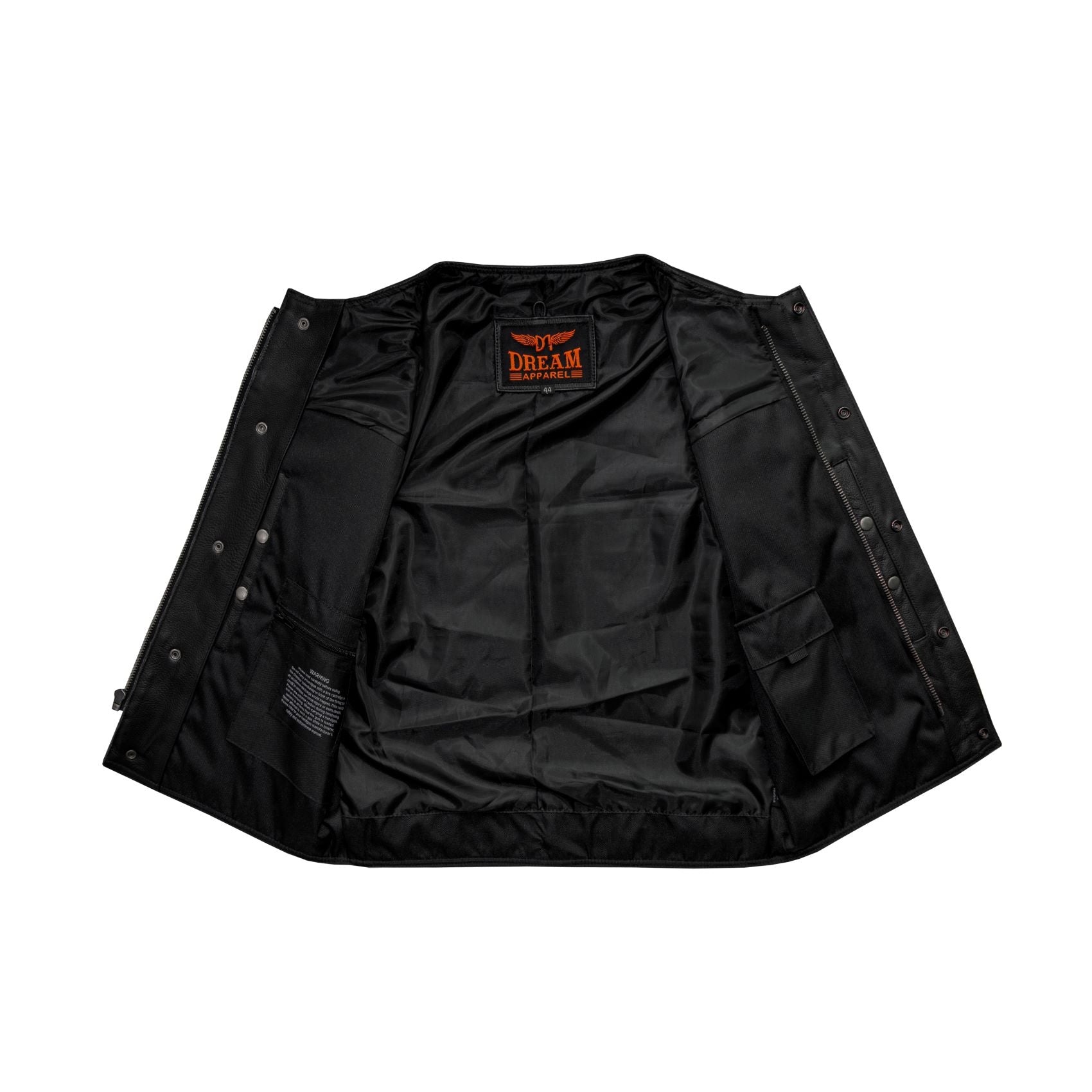 Dream Apparel Mens Motorcycle Collarless CLUB VEST® with Black Liner & Zipper Front Closure - Image 3