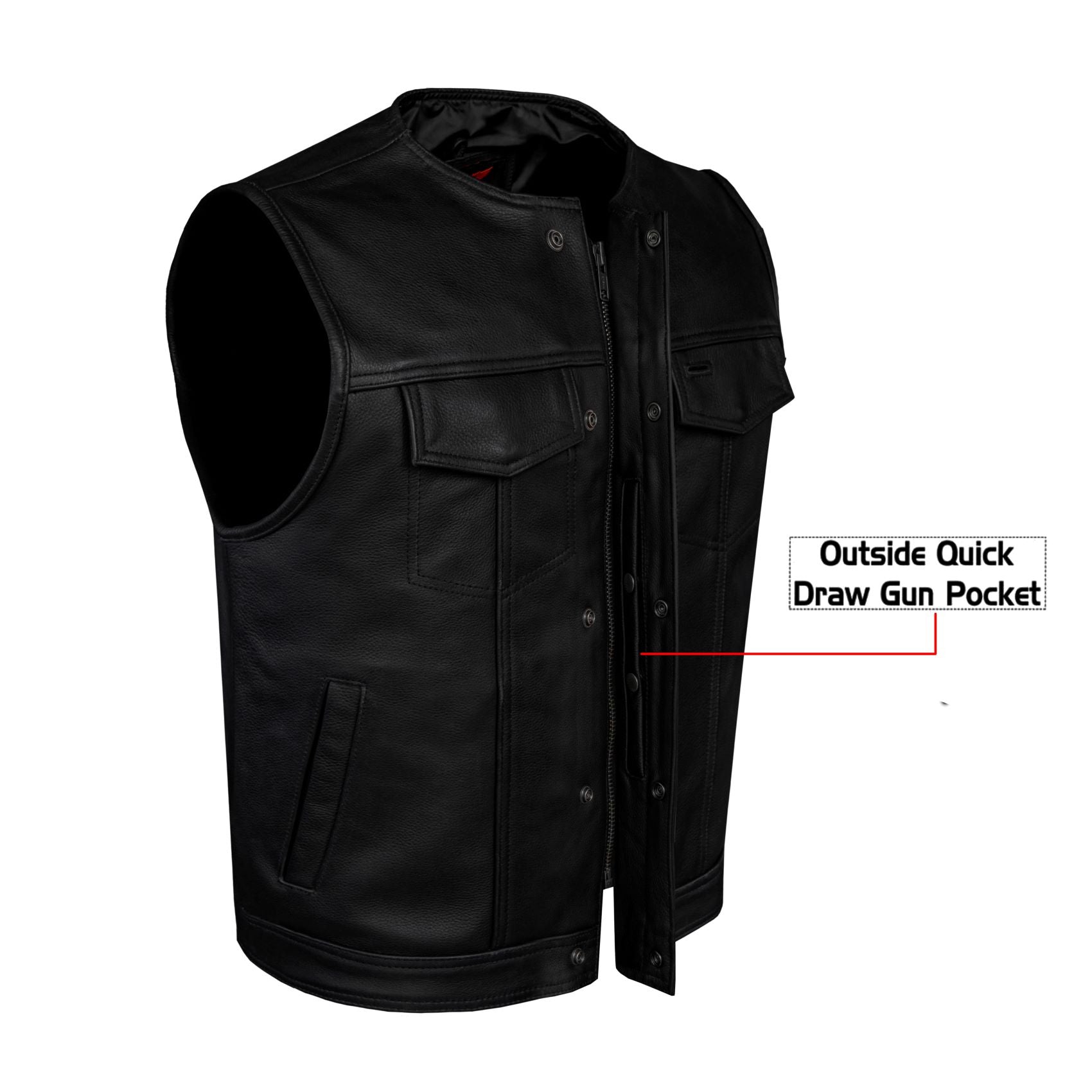 Dream Apparel Mens Motorcycle Collarless CLUB VEST® with Black Liner & Zipper Front Closure - Image 4