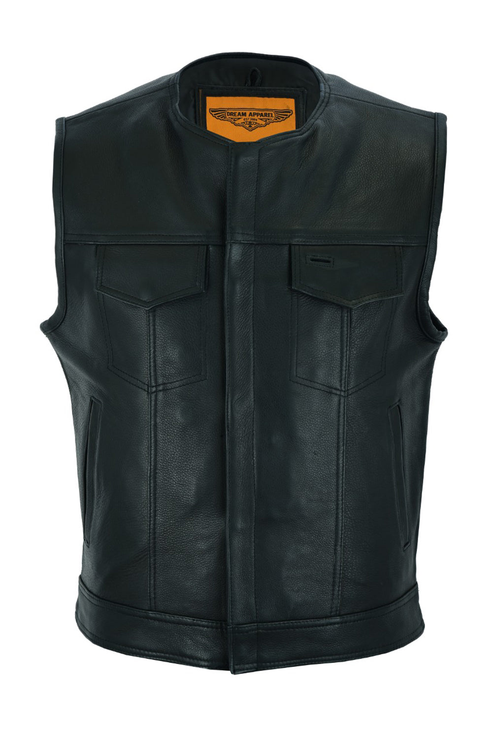 Dream Apparel Mens Motorcycle Collarless CLUB VEST® with Black Liner & Zipper Front Closure - Image 2