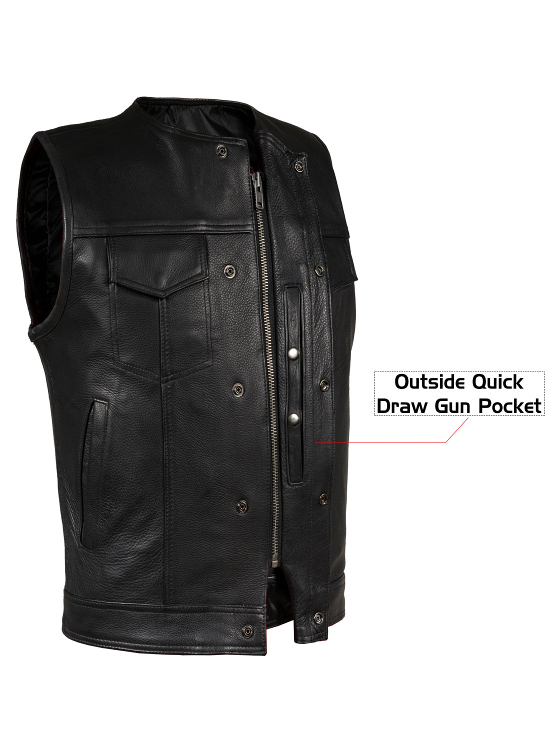 Dream Apparel Mens Motorcycle Collarless CLUB VEST® with Black Liner & Zipper Front Closure - Image 4