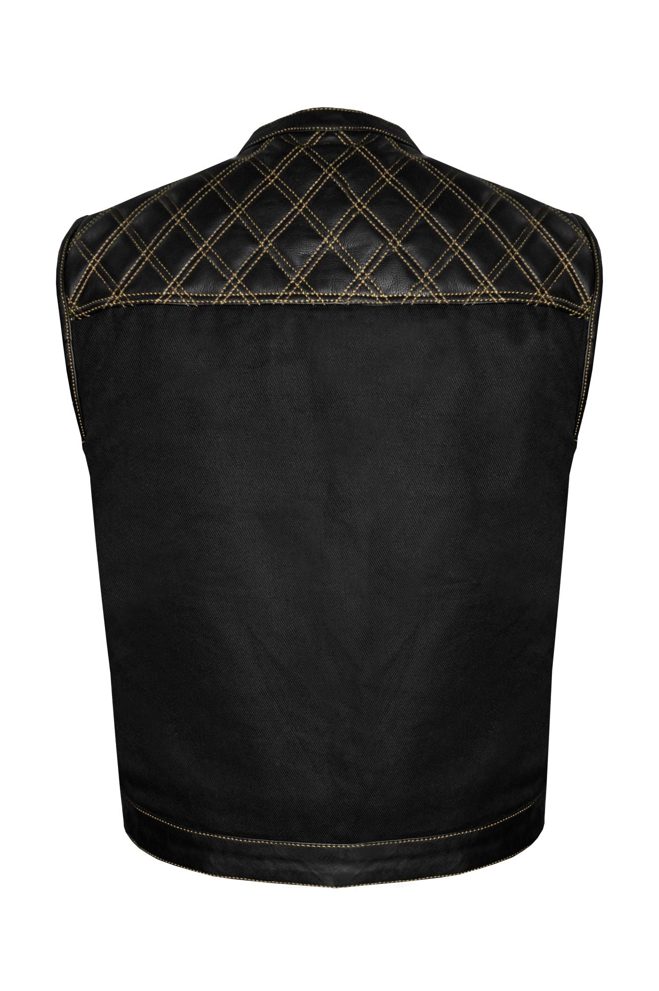 Dream Apparel Mens Black Club Vest Diamond Design Gold Thread Leather & Denim, Diamond Padding - Image 5
