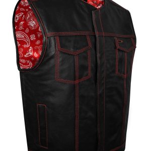 Mens SOA Vest Red Thred Club Vest, Conceal Carry Pockets, Red Paisley Lining