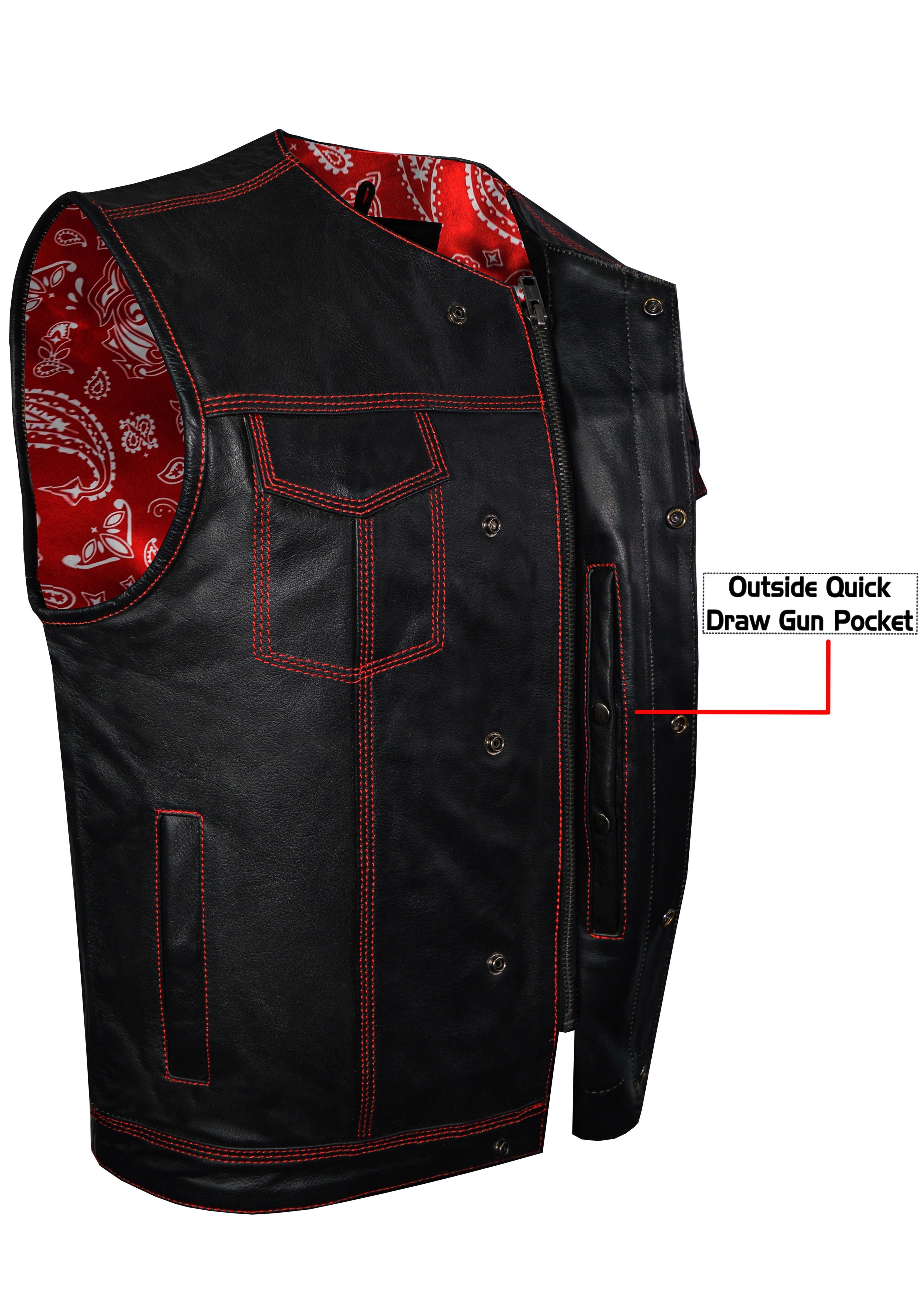 Mens SOA Vest Red Thred Club Vest, Conceal Carry Pockets, Red Paisley Lining - Image 6