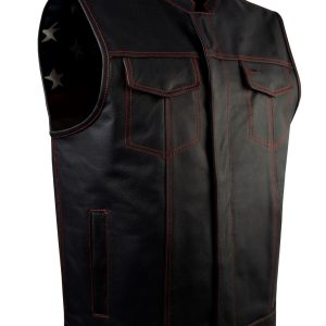 CLUB VEST USA FLAG Lining - Red Thread - Premium Cowhide Leather Heavy Duty