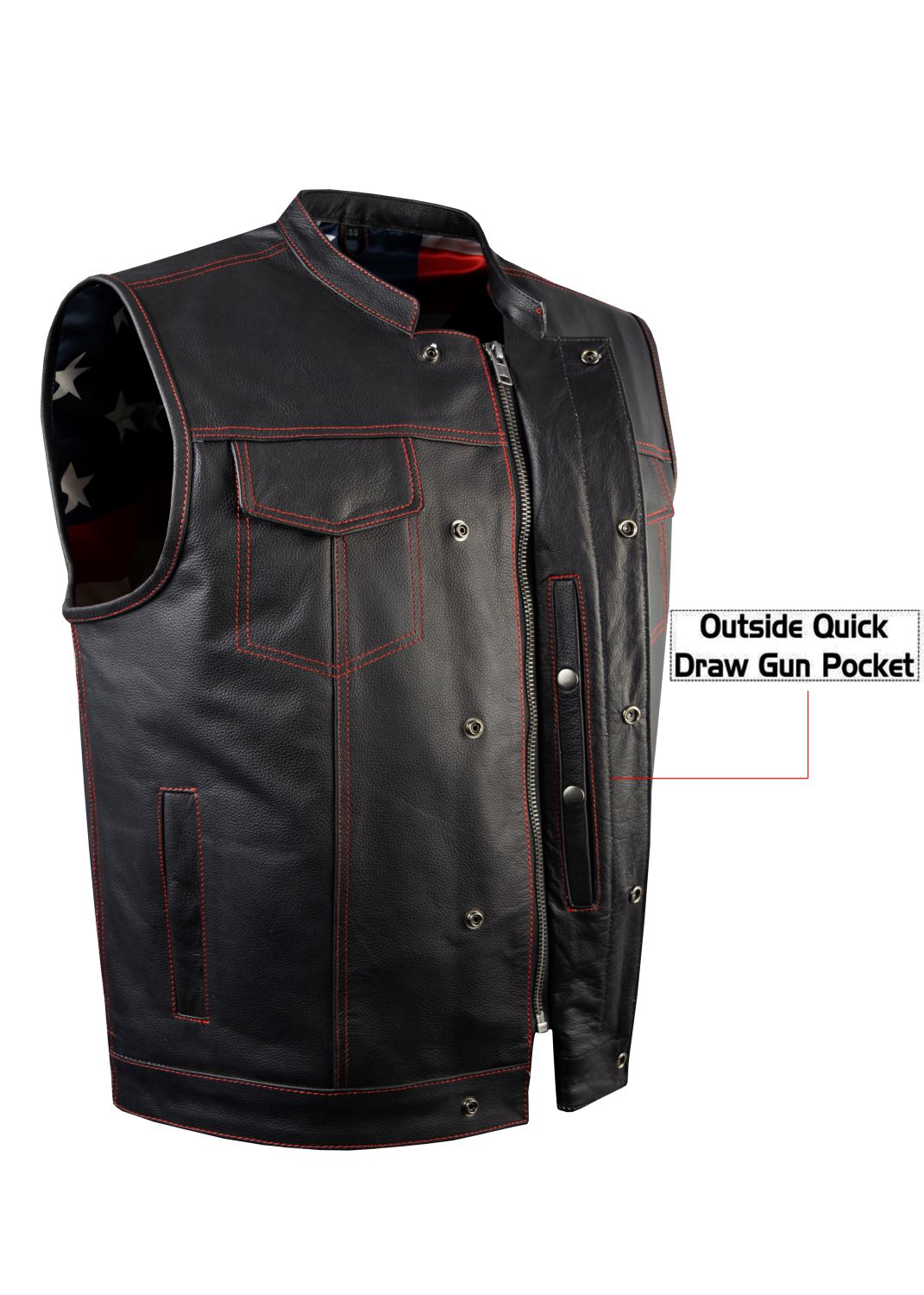 CLUB VEST USA FLAG Lining - Red Thread - Premium Cowhide Leather Heavy Duty - Image 3