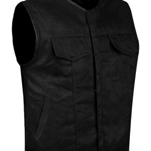 Dream Apparel Men's Premium Black Denim Motorcycle Club Vest Conceal Carry Pockets