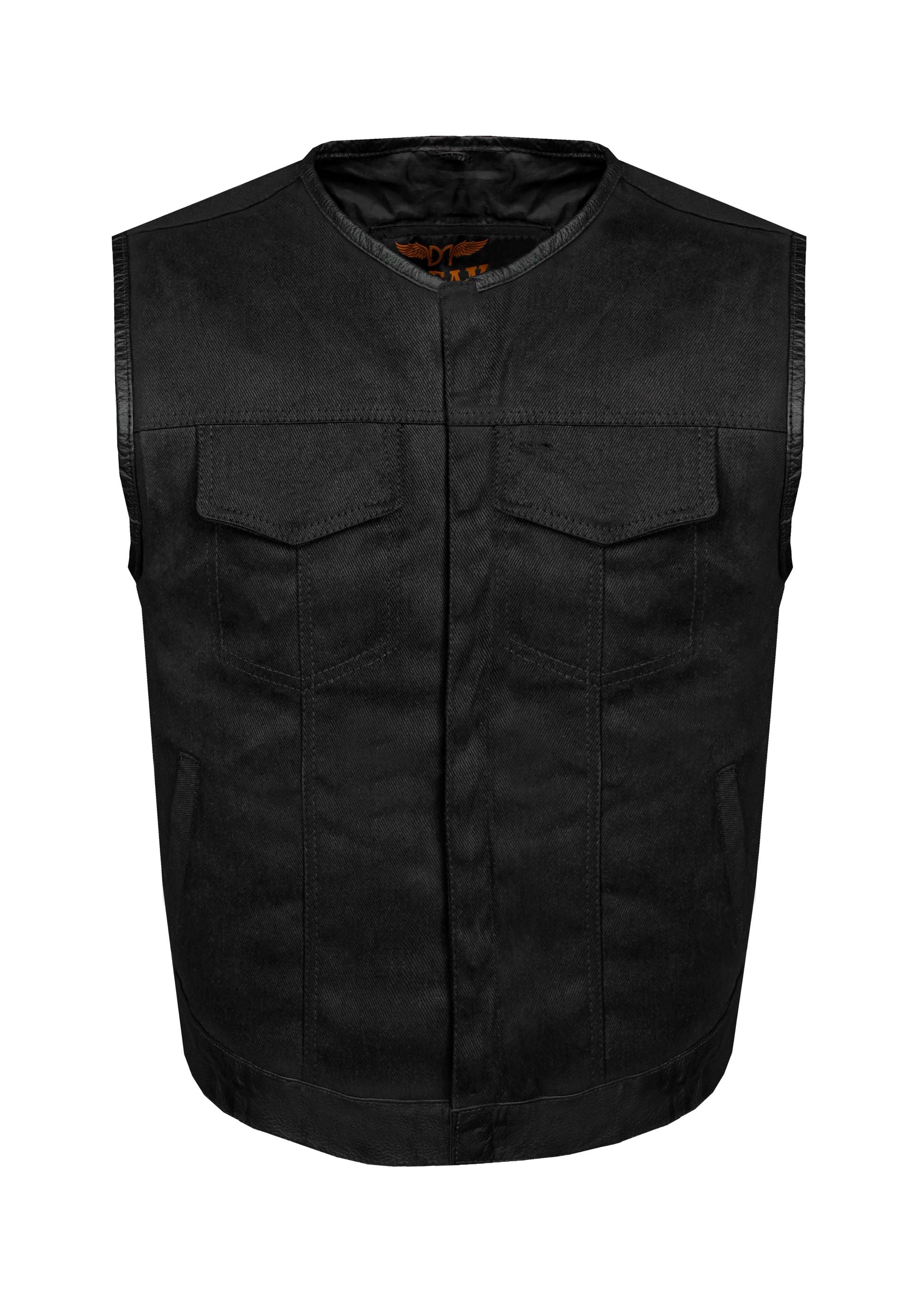 Dream Apparel Men's Premium Black Denim Motorcycle Club Vest Conceal Carry Pockets - Image 2