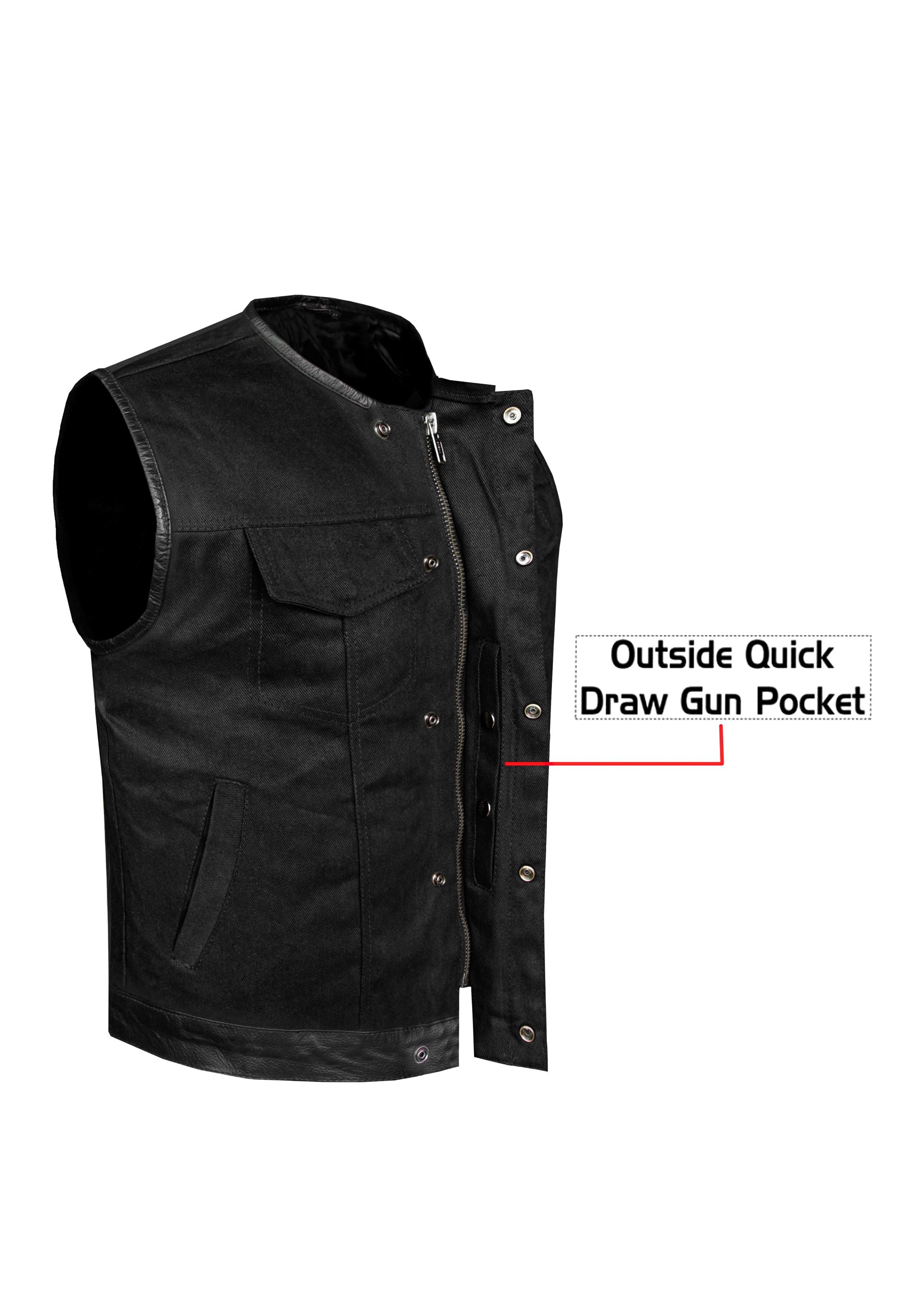 Dream Apparel Men's Premium Black Denim Motorcycle Club Vest Conceal Carry Pockets - Image 4