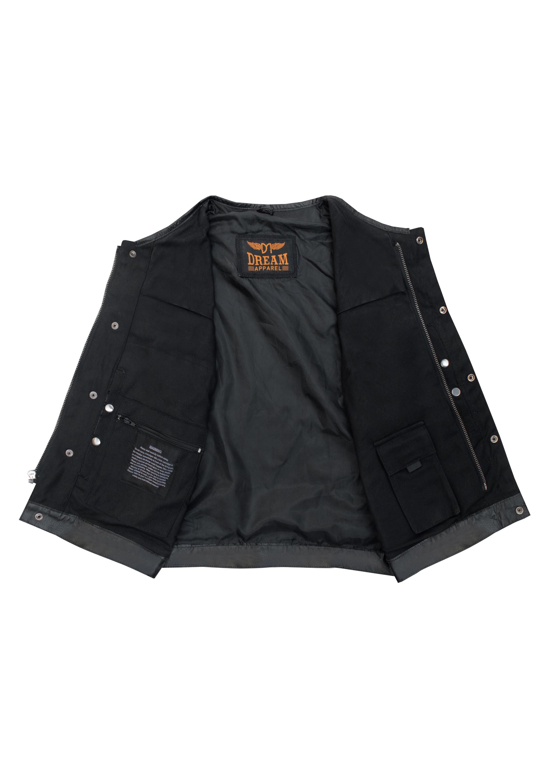 Dream Apparel Men's Premium Black Denim Motorcycle Club Vest Conceal Carry Pockets - Image 3