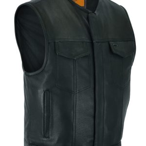 Mens Club Vest Low Cut - Mens Leather Motorcycle Club Vest® Conceal Gun Pockets