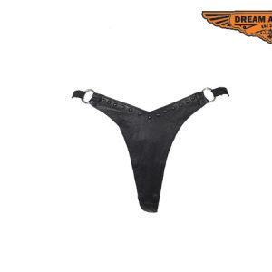 Womens Black Leather Thong