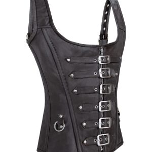 Dream Apparel Leather Ladies Bustier Top Brown