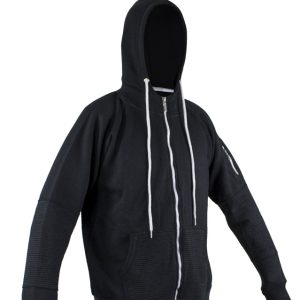 Black Zipped Hoodie W/ Ribbed Panels
