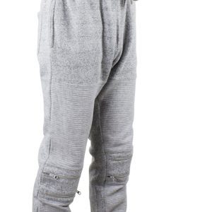Gray Multi-Pocket Ribbed Panel Joggers