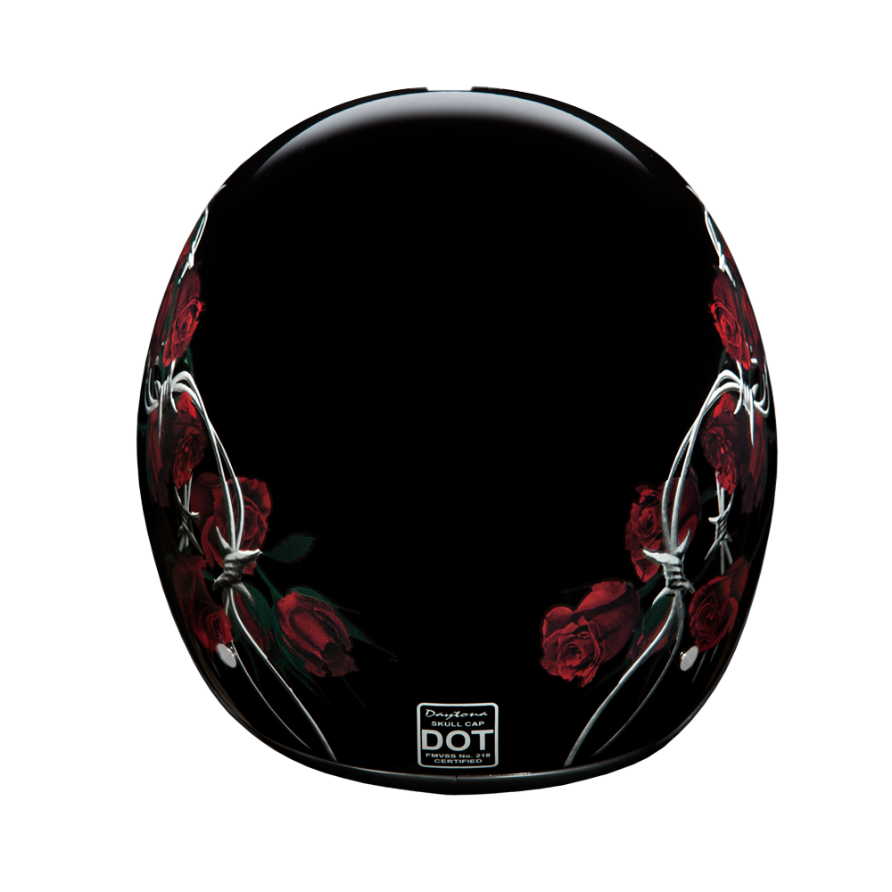 DOT Approved Daytona Motorcycle Half Face Helmet - Skull Cap Graphics for Men & Women, Scooters, ATVs, UTVs & Choppers - W/ Barbed Roses - Image 5