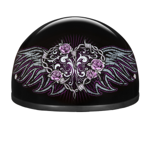 DOT Approved Daytona Motorcycle Half Face Helmet - Skull Cap Graphics for Men & Women, Scooters, ATVs, UTVs & Choppers - W/ Barbed Wire Heart