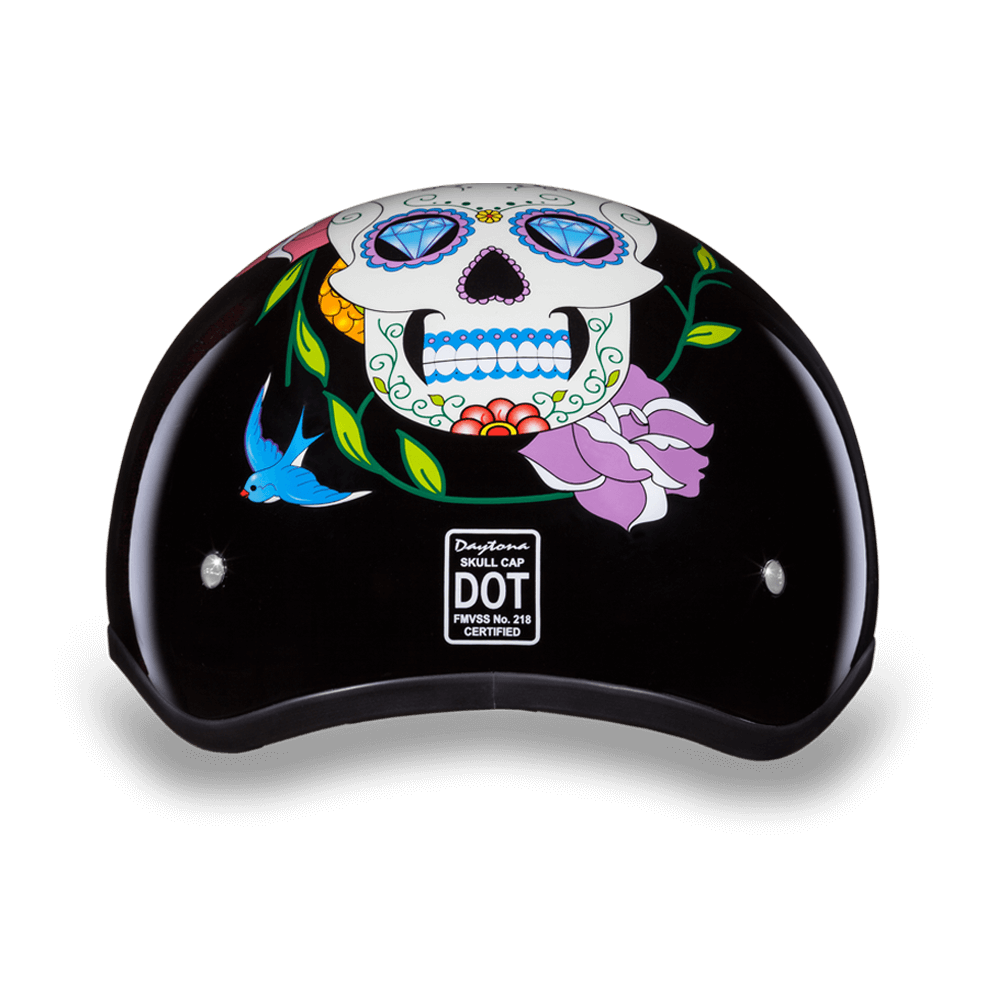 DOT Approved Daytona Motorcycle Half Face Helmet - Skull Cap Graphics for Men & Women, Scooters, ATVs, UTVs & Choppers - W/ Diamond Skull