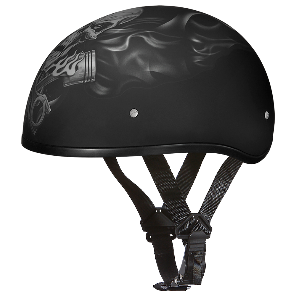 DOT Approved Daytona Motorcycle Half Face Helmet - Skull Cap Graphics for Men & Women, Scooters, ATVs, UTVs & Choppers - W/ Pistons Skull - Image 2