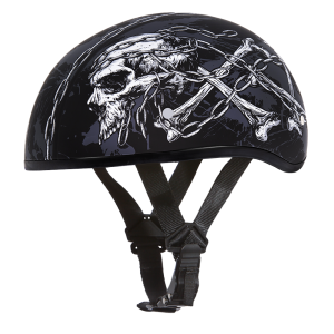 DOT Approved Daytona Motorcycle Half Face Helmet - Skull Cap Graphics for Men & Women, Scooters, ATVs, UTVs & Choppers - W/ Skull Chains