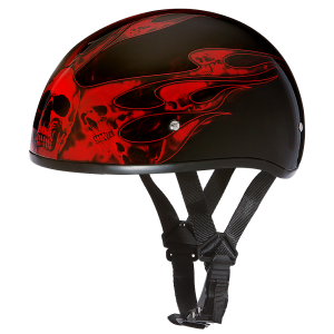 DOT Approved Daytona Motorcycle Half Face Helmet - Skull Cap Graphics for Men & Women, Scooters, ATVs, UTVs & Choppers - W/ Skull Flames Red