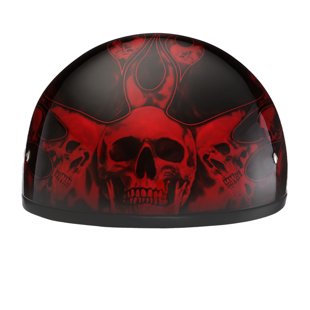 DOT Approved Daytona Motorcycle Half Face Helmet - Skull Cap Graphics for Men & Women, Scooters, ATVs, UTVs & Choppers - W/ Skull Flames Red - Image 5