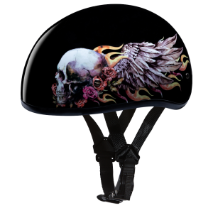 DOT Approved Daytona Motorcycle Half Face Helmet - Skull Cap Graphics for Men & Women, Scooters, ATVs, UTVs & Choppers - W/ Skull Wings