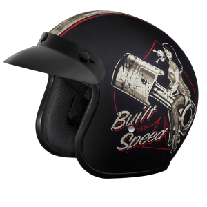 DOT Approved Daytona Cruiser Open Face Motorcycle Helmet - Men, Women & Youth - With Visor & Graphics - W/ Built For Speed