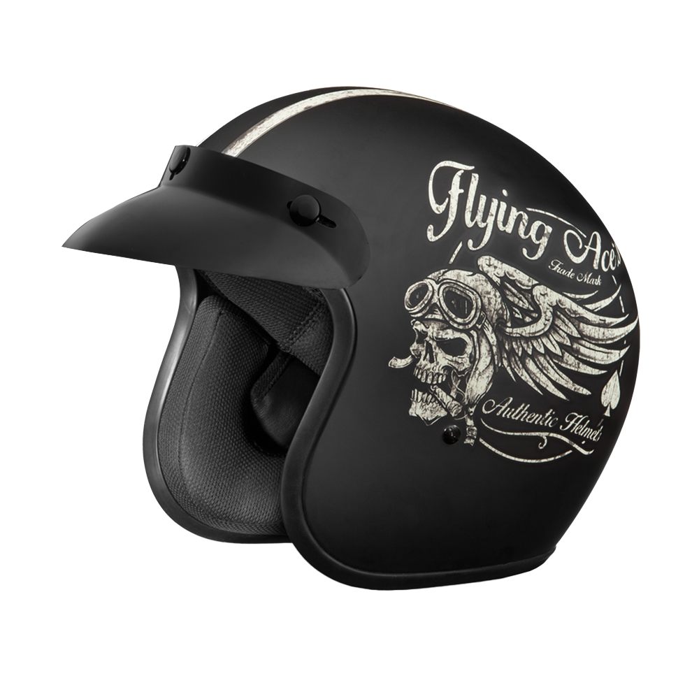 DOT Approved Daytona Cruiser Open Face Motorcycle Helmet - Men, Women & Youth - With Visor & Graphics - W/ Flying Ace's