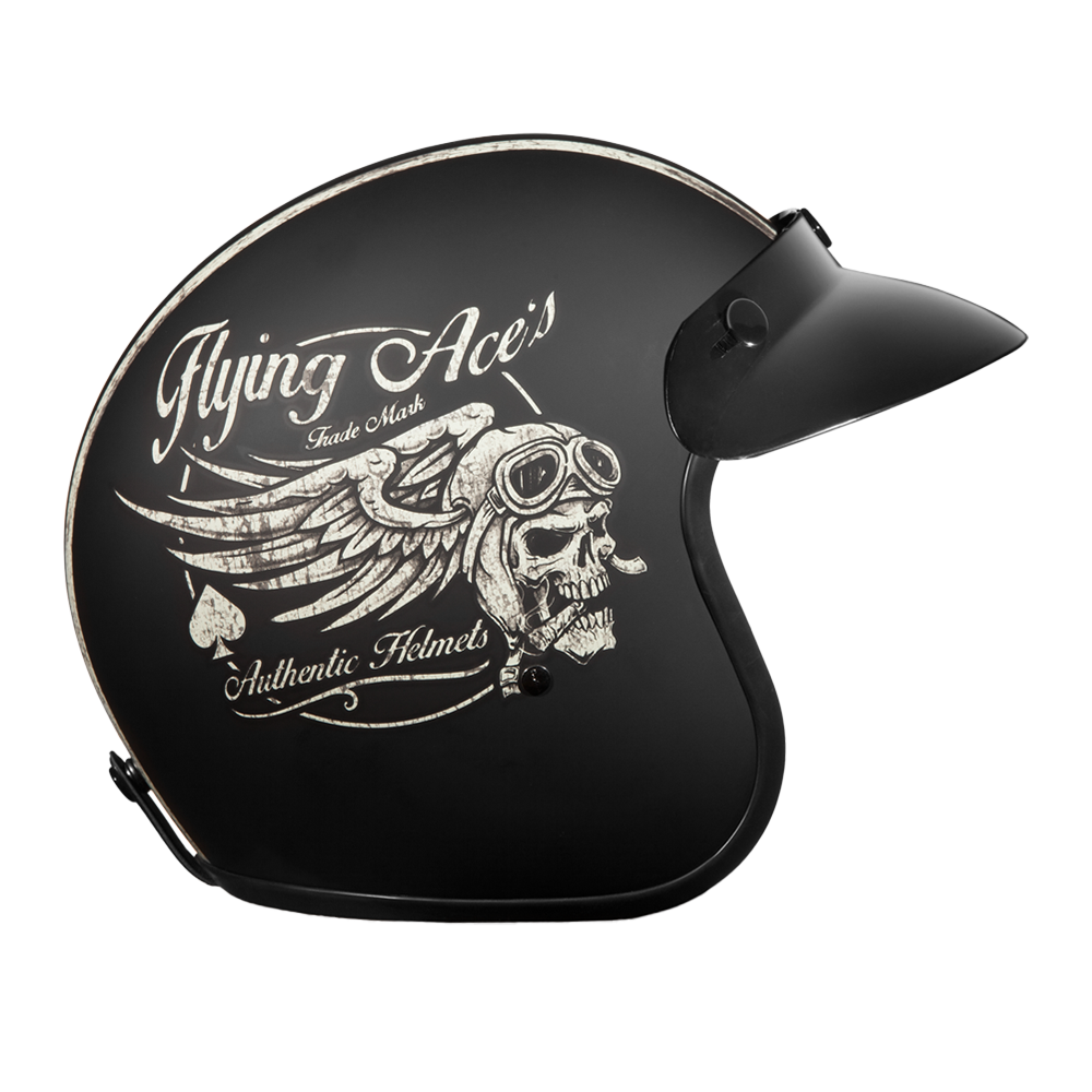 DOT Approved Daytona Cruiser Open Face Motorcycle Helmet - Men, Women & Youth - With Visor & Graphics - W/ Flying Ace's - Image 3