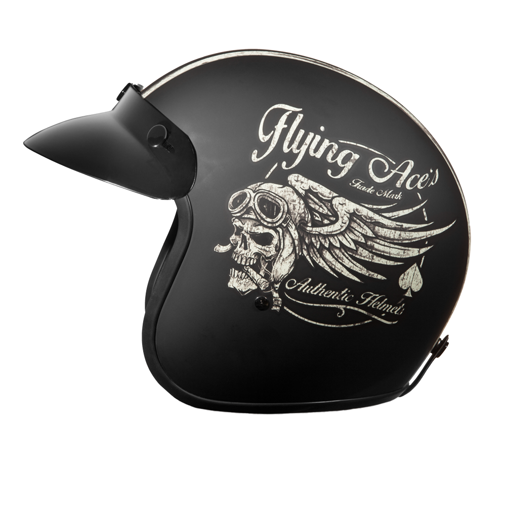 DOT Approved Daytona Cruiser Open Face Motorcycle Helmet - Men, Women & Youth - With Visor & Graphics - W/ Flying Ace's - Image 5