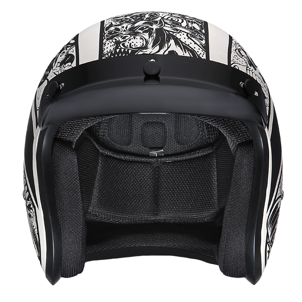DOT Approved Daytona Cruiser Open Face Motorcycle Helmet - Men, Women & Youth - With Visor & Graphics - W/ Graffiti - Image 2