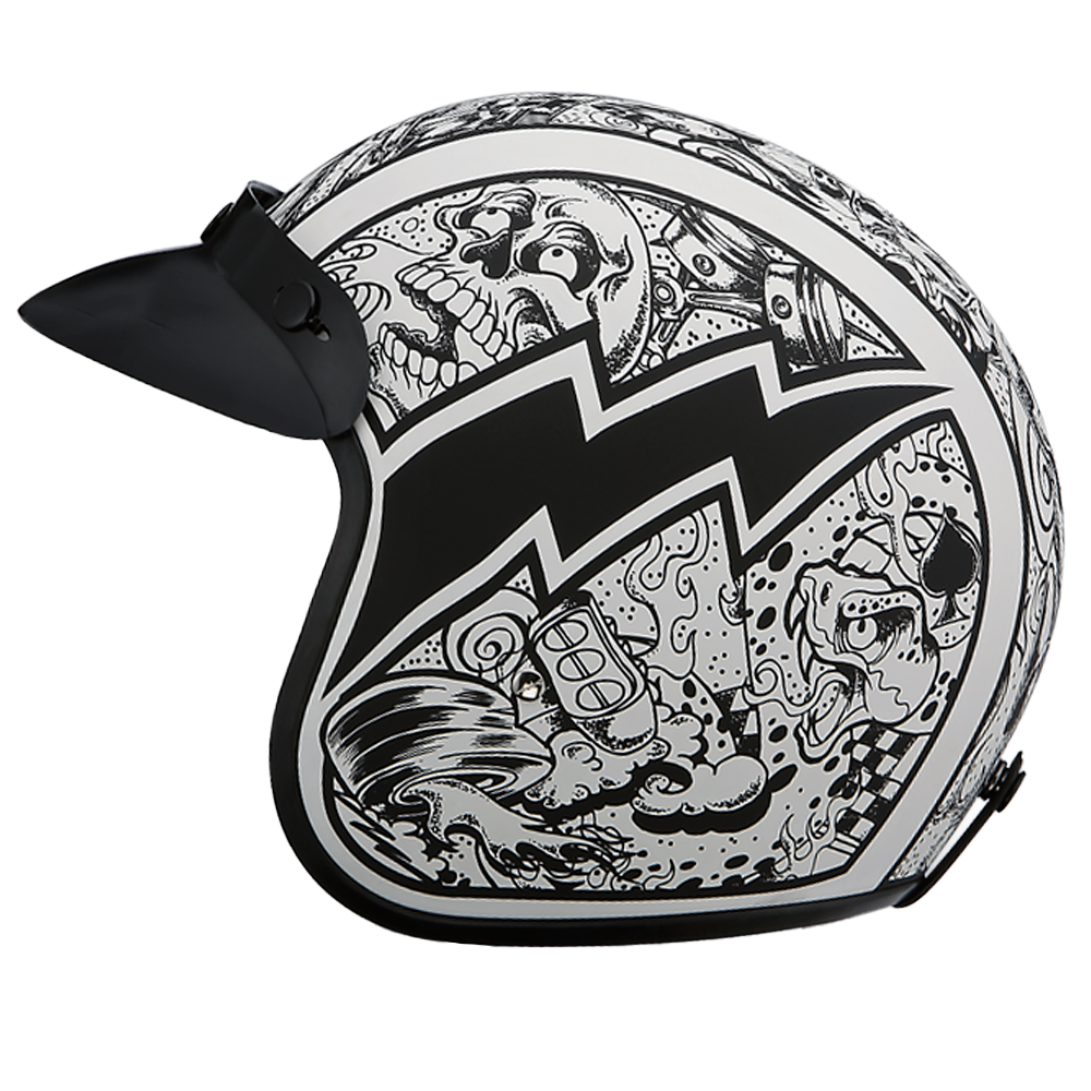 DOT Approved Daytona Cruiser Open Face Motorcycle Helmet - Men, Women & Youth - With Visor & Graphics - W/ Graffiti - Image 5